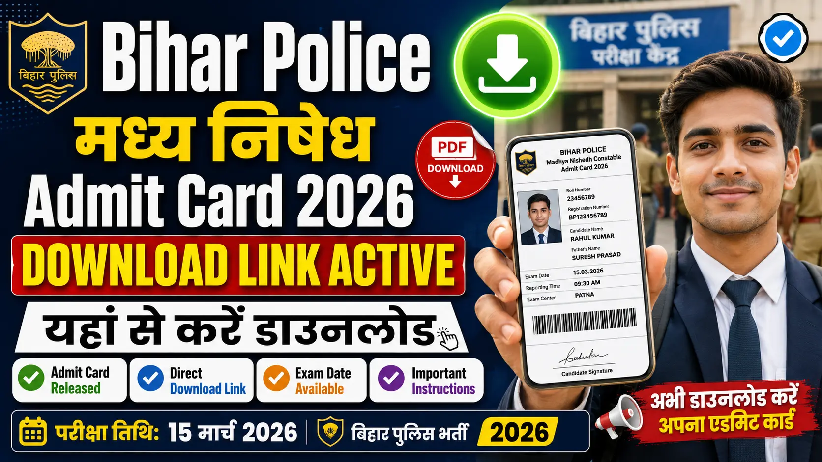 Bihar Police Madhya Nishedh Admit Card 2026 Download Link Latest Update